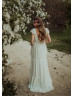 Cap Sleeves Ivory Chiffon V Back Bohemian Wedding Dress